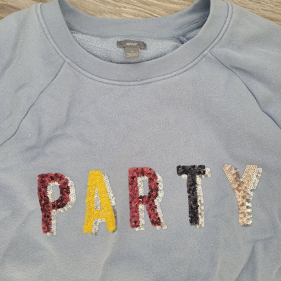 "PARTY" Sequin Bubble Sleeve Crop Sweater - Picture 2 of 3